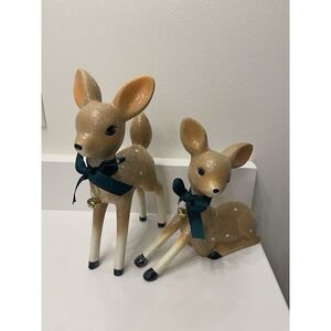 Grandin Road Nostalgic Deer Christmas Figurines Holiday‎ Reindeer Original Box